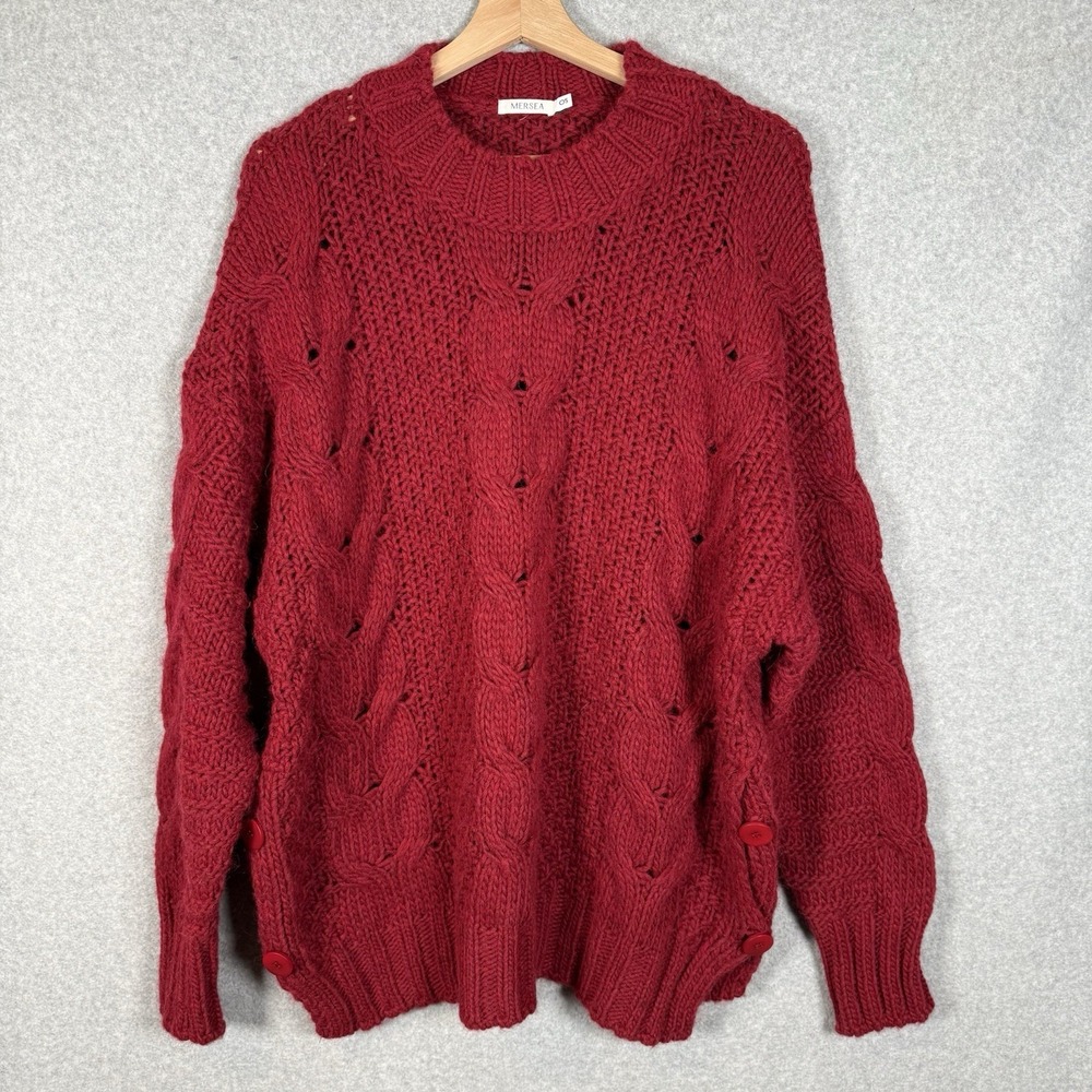 MerSea Topanga Cable Knit Sweater Cardinal Red Crew Neck size OS